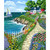 Clothworks Fabrics Cottage Dreams Seaside Garden Cottage 36 Inch Panel  Blue Green Pink
