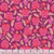 Moda Ruby Star Society Fabrics Hello Alice Sarah Watts Pansies Berry Purple, vibrant floral fabric pattern with pink and red pansy flowers, beige dotted leaves, and a purple background.