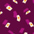 Moda Ruby Star Society Fabrics Hello Alice Sarah Watts Falling Aces Cards Purple Velvet Purple, a digital pattern featuring playing cards with orange hearts and purple confetti on a dark purple background.