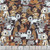 Timeless Treasures Fabrics Pet Novelty Brown Packed Dogs, a colorful fabric featuring cartoon-style playful dogs, bones, and animal-related motifs.