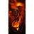Timeless Treasures Fabrics Dragon Fire Panel, 24 Inch Fire, featuring a fiery red and orange dragon flying amidst a volcanic landscape with a glowing moon and erupting volcanoes.