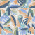 Dear Stella Fabrics Aloha Palm Leaves White, fabric featuring a tropical leaf pattern with blue, green, and orange leaves on a white background.