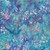 Hoffman Fabrics Bali Hand Dyed Batik Leafy Branches Ferns Fronds Rainbow Sweets Purple Pink Blue, watercolor-style fabric featuring leafy branches, ferns, and fronds in vibrant rainbow and pastel shades on a purple, pink, and blue background.