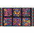 Blank Quilting Fabrics Luminous Haven JK Stewart Dark Blue Blocks, colorful floral and insect pattern quilt with vibrant flowers, hummingbirds, dragonflies, and butterflies.