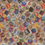 Blank Quilting Fabrics Historic Highway Thea Leaney Tan Brown Cream Route 66 Signs, fabric featuring various colorful Route 66 road signs on a tan, brown, and cream background.