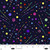 Blank Quilting Fabrics Metro Mirage Ray Heere Black Dots, fabric with colorful polka dots and swirl patterns on a black background.