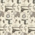 Henry Glass Fabrics Jungle Romp Betsey Cavallo Cream Small Allover Animals, fabric with a pattern of cartoon-style giraffes, elephants, lions, mice, leaves, and animals in neutral colors.