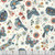 Henry Glass Fabrics Norwegian Forest Mary Jane Carey Cream Woodland Character Toss, floral and woodland creature pattern on fabric