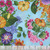 Studio E Fabrics Fabrics Butterfly Boutique Elizabeth Isles Sky Blue Large Flower Allover, vibrant floral pattern with large orange, purple, pink, and blue flowers on a sky blue background.