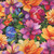 Studio E Fabrics Fabrics Flower Fusion Crazy Marie Multi Large Packed Floral, colorful floral fabric pattern with large blooming flowers in shades of pink, orange, yellow, purple, and blue on a black background.
