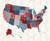 Studio E Fabrics Fabrics Pieces of America Lilac Bee Designs Patriotic Red White Blue USA Map, a fabric quilt featuring a map of the United States made with various patriotic fabric pieces in red, white, and blue.