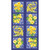 Andover Fabrics Ceramica by Two Can Art Blue Tiles Panel, featuring a collection of vibrant yellow floral and bird patterns on a blue tile background.