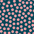 Moda Fabrics Egg and Friends Kimberly Kight Ruby Star Society Smiley Smiles Galaxy Blue, fabric pattern with pink smiley faces on a dark blue background.