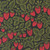 Moda Fabrics Garden Series Katharine Watson Strawberry Novelty Midnight Black, fabric with a pattern of red strawberries, green leaves, and vine details on a black background.