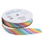Riley Blake Fabrics Single Fold Quilt Binding Rainbow 1/8 Inch Stripe, colorful rainbow striped quilt binding on a spool with its fabric end retracted.