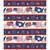 Wilmington Prints Fabrics Founding Glory Jennifer Pugh Repeating Stripe Multi, patriotic themed fabric with American flags, stars, and fireworks in red, white, and blue colors.