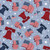Wilmington Prints Fabrics Founding Glory Jennifer Pugh Liberty Symbols Medium Blue, fabric pattern featuring American flags, Liberty bells, and stars in red, white, and blue colors.