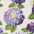 Riley Blake Fabrics Hydrangeas in the Garden Jennifer Bosworth Powder Blue Pearl Hydrangea Blooms, floral fabric featuring hydrangea flowers in shades of purple, blue, and yellow with green leaves on a white background.