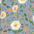 Riley Blake Fabrics Virginia Rose Katherine Lenius Blue Wild Flower Stems, fabric with a pattern of colorful wild flowers and green leaves on a light blue background.
