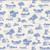 Riley Blake Fabrics Virginia Rose Katherine Lenius Blue White Country Toile, fabric with printed rural countryside scenes including houses, trees, ducks, windmills, and fences in blue on a white background.