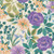 Benartex Fabrics Veronica's Garden White Garden Party Lawn, floral fabric with colorful purple, peach, blue, and green botanical print.