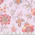 Waverly Fabrics Island Gem Silver Grey Jacobean Floral, close-up of fabric with intricate floral pattern in grey, pink, and yellow tones on a soft grey background.