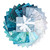 Riley Blake Fabrics Expressions Batiks Silver Shores 28 Pc Fat Quarter Bundle, assortment of blue and white patterned fabric swatches arranged in a circle with a decorative wrapped bundle in the center.