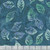 Riley Blake Fabrics Expressions Batiks Silver Shores Kaleidoscope Teal Blue, vibrant fabric with a leaf pattern featuring shades of teal, blue, and green on a textured background.