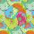 Free Spirit Fabrics Kaffe Fassett 2018 Collective Lime Lotus Leaf, colorful floral fabric pattern with overlapping lotus leaves in shades of green, pink, blue, orange, and purple.