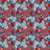 Lumin Fabrics White Owl Stars and Stripes Jennifer Ellory Americana Flowers Blue Red Cream, detailed floral fabric pattern with red, blue, white, and cream colors featuring American-inspired flowers and stars.