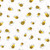Clothworks Fabrics Susybee Susy Bees Yellow, fabric with a pattern of smiling yellow and black striped bees flying and dotted flight trails on a white background.