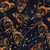 Lumin Fabrics Island Batik Radiant Wings Side Butterflies Blue Storm, fabric with a dark navy blue background and orange butterfly and leaf patterns.