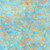 Lumin Fabrics Island Batik Bloom Grove Floral Scene Teal Aqua, fabric with a floral pattern in orange and gold over a blue aqua background.