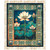 Quilting Treasures Fabrics Serenity Dan Morris Arts and Crafts Lotus Panel 36, floral pattern of blooming lotus flowers and leaves with decorative borders in shades of blue, green, and beige.