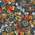 Quilting Treasures Fabrics Joyful Garden Charcoal Grey Bird Nests, fabric pattern featuring detailed illustrations of nests with eggs surrounded by colorful flowers and singing birds on a dark grey background.