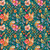 Quilting Treasures Fabrics Fluttering Gardens Dan Morris Teal Blue Floral Berry Paisley, vibrant teal fabric with pink, orange, and purple floral and paisley patterns.