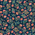 Quilting Treasures Fabrics Serenity Dan Morris Navy Blue Lotus Bloom Floral, fabric with navy blue background and pink lotus flower and green foliage floral pattern.