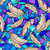 Quilting Treasures Fabrics Guardian Angel Blue Stained Glass Feather, stained glass style fabric with angel feather design in blue, purple, and tan colors.