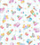 Quilting Treasures Fabrics Little Ones Helz Cuppleditch White Cream Birds and Toys, fabric with a pattern of colorful baby toys, animals, and gifts on a light blue checkered background.