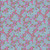 Riley Blake Fabrics Liberty Fabrics Gifts from the Garden Lasenby Cotton Blue Purple Apple Blossoms, fabric with a vibrant pink background featuring a detailed pattern of blue apple blossoms, green leaves, and small red accents.