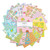 Riley Blake Fabrics Gifts from the Garden Lasenby Layer Cake Ten Inch Squares, colorful fabric squares featuring floral and garden-inspired patterns in pastel shades, arranged in a circular display.