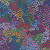Moda Fabrics Soulstice Create Joy Project Tiny Treasure Watercolor Mosaic Navy Blue, vibrant watercolor mosaic fabric pattern with multicolored irregular dots on navy background.
