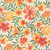 Moda Fabrics Soulstice Create Joy Project Golden Days Watercolor Floral Coral Pink, watercolored floral fabric design with orange, yellow, and coral flowers and green leaves.