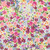 Moda Fabrics Soulstice Create Joy Project Garden Glitter Watercolor Floral Cream Pink Purple, watercolor floral print fabric with pink, purple, green, and blue hues arranged in a glittery watercolor style.