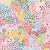 Moda Fabrics Soulstice Create Joy Project Tiny Treasure Watercolor Mosaic Cream Pink Purple, colorful watercolor mosaic fabric pattern with small, irregularly shaped dots in various shades of pink, purple, cream, and blue.