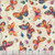 Quilting Treasures Fabrics Fluttering by Dan Morris, colorful butterfly pattern on an oatmeal cream background with pink, turquoise, and blue butterflies, and scattered leaves and dots.