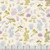 Andover Fabrics Celestial Garden by Alexandra Bordallo Forest Fungi Cream, fabric pattern featuring colorful outlined illustrations of various mushrooms and fungi in purple, blue, yellow, and black on a cream background.