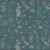 Andover Fabrics Celestial Garden by Alexandra Bordallo Forest Fungi Twilight Teal, fabric design with outlined mushrooms, fungi, and forest elements in shades of teal, green, and white.