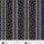 Andover Fabrics Fredericksburg Revisited by Jo Morton Ribbon Strip Indigo, a fabric with vertical navy and blue stripes featuring intricate gold floral and abstract patterns.