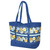 Wilmington Prints Fabrics Gentle Meadow Lola Molina Blue Tote Quilt Kit, blue tote bag with floral pattern of yellow and white flowers and green leaves.